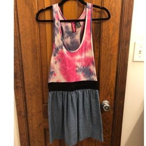 Vintage boho hippie tie dye denim dress (size M)